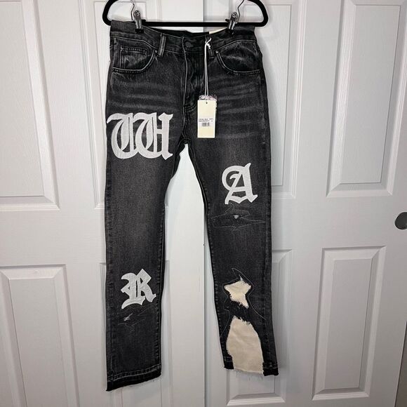 NWT mnml Men's D198 War Straight Denim Size 31 Distressed gray black denim - Picture 2 of 9